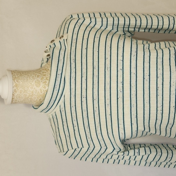 T by Talbots Blue Striped Side Snap Turtleneck Long Sleeve Pull Over Tunic SZ LP - Picture 2 of 16